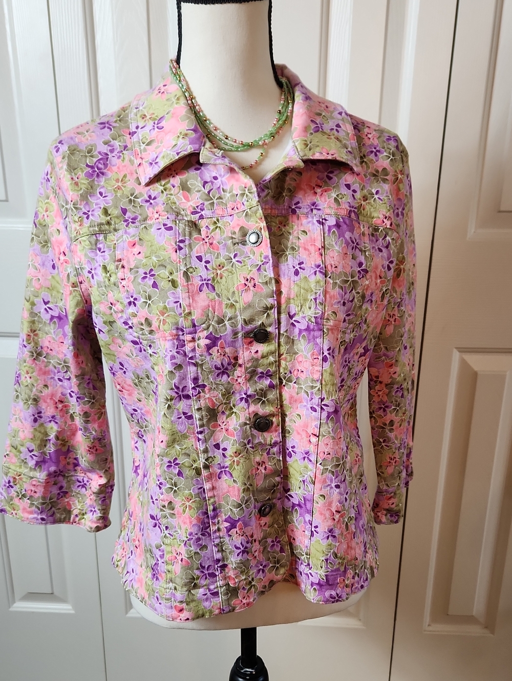 Christopher & Banks Floral Jean Jacket in Pink, Purple & Green